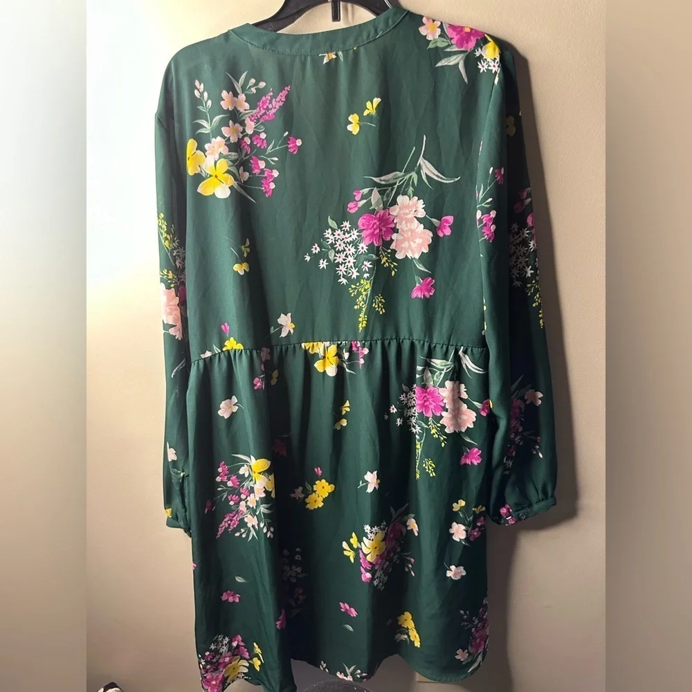 Old Navy Dress Womens Size M Green Floral Lightweight Long Sleeve Above The Knee